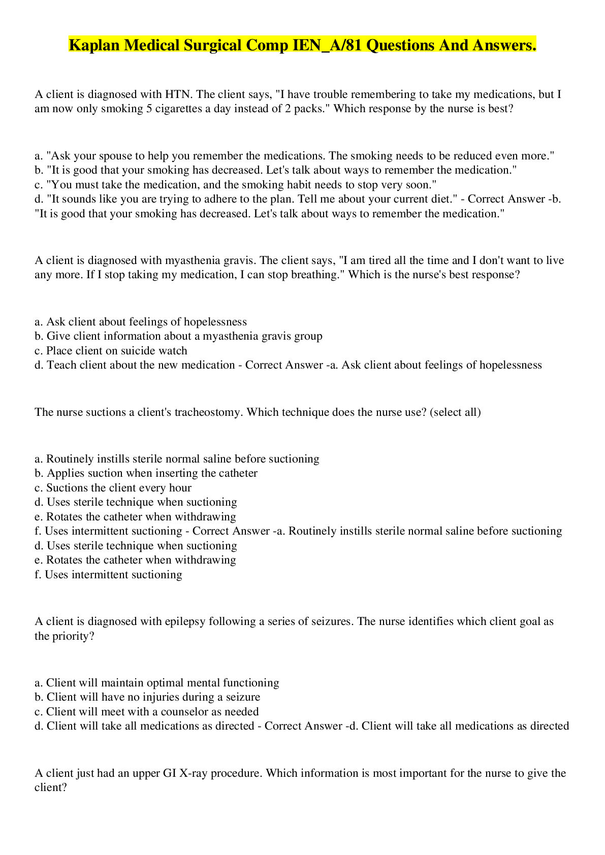 Preview image for Kaplan Medical Surgical Comp IEN_A/81 Questions And Answers.